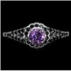 Image 1 : AMETHYST AND BLACK SPINEL RING IN 14K WHITE PLATED GOLD OVER 925 STERLING SILVER - - SIZE 8 - APPRAI