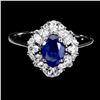 Image 1 : BLUE SAPPHIRE RING IN 14K WHITE PLATED GOLD OVER 925 STERLING SILVER - SIZE 8 - APPRAISED REPLACEMEN