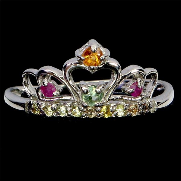 SAPPHIRE AND RUBY RING IN 14K WHITE PLATED GOLD OVER 925 STERLING SILVER - SIZE 8 - APPRAISED REPLAC