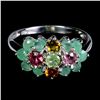 Image 1 : EMERALD AND TOURMALINE RING IN 14K WHITE PLATED GOLD OVER 925 STERLING SILVER - SIZE 7 - APPRAISED R
