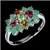 Image 2 : EMERALD AND TOURMALINE RING IN 14K WHITE PLATED GOLD OVER 925 STERLING SILVER - SIZE 7 - APPRAISED R