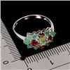 Image 3 : EMERALD AND TOURMALINE RING IN 14K WHITE PLATED GOLD OVER 925 STERLING SILVER - SIZE 7 - APPRAISED R