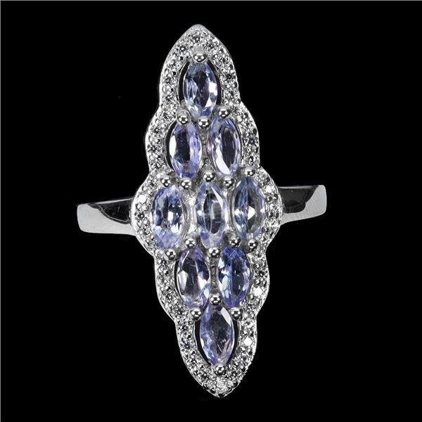 TANZANITE RING IN 14K WHITE PLATED GOLD OVER 925 STERLING SILVER - SIZE 7 - APPRAISED REPLACEMENT VA