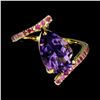 Image 1 : AMETHYST AND RUBY RING IN 14K YELLOW PLATED GOLD OVER 925 STERLING SILVER -SIZE 7 - APPRAISED REPLAC