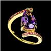 Image 2 : AMETHYST AND RUBY RING IN 14K YELLOW PLATED GOLD OVER 925 STERLING SILVER -SIZE 7 - APPRAISED REPLAC