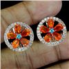 Image 2 : ORANGE FIRE OPAL AND TOPAZ EARRINGS IN 14K WHITE PLATED GOLD OVER 925 STERLING SILVER - APPRAISED RE