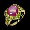 Image 2 : HEART SHAPED RUBY AND CHROME DIOPSIDE RING IN 14K YELLOW PLATED GOLD OVER 925 STERLING SILVER -SIZE 