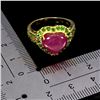 Image 3 : HEART SHAPED RUBY AND CHROME DIOPSIDE RING IN 14K YELLOW PLATED GOLD OVER 925 STERLING SILVER -SIZE 