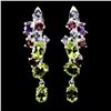 Image 1 : PERIDOT, AMETHYST, TANZANITE AND GARNET EARRINGS IN 14K WHITE PLATED GOLD OVER 925 STERLING SILVER -
