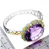 Image 3 : UNIQUE HIGH VALUE AMETHYST, EMERALD AND SAPPHIRE BANGLE IN 14K WHITE PLATED GOLD OVER 925 STERLING S