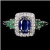 Image 1 : BLUE SAPPHIRE AND EMERALD RING IN 14K WHITE PLATED GOLD OVER 925 STERLING SILVER - SIZE 7 - APPRAISE