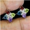 Image 2 : TRILLIANT CUT AMETHYST, PERIDOT, GARNET ANF TOPAZ EARRINGS IN 14K WHITE PLATED GOLD OVER 925 STERLIN