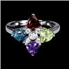 Image 1 : TRILLIANT CUT AMETHYST, PERIDOT, GARNET ANF TOPAZ RING IN 14K WHITE PLATED GOLD OVER 925 STERLING SI