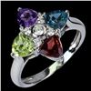 Image 2 : TRILLIANT CUT AMETHYST, PERIDOT, GARNET ANF TOPAZ RING IN 14K WHITE PLATED GOLD OVER 925 STERLING SI