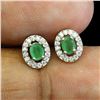 Image 2 : EMERALD EARRINGS IN 14K WHITE PLATED GOLD OVER 925 STERLING SILVER - APPRAISED REPLACEMENT VALUE