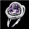 Image 2 : HEART SHAPED AMETHYST AND BLACK SPINEL RING IN 14K WHITE PLATED GOLD OVER 925 STERLING SILVER - SIZE
