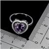 Image 3 : HEART SHAPED AMETHYST AND BLACK SPINEL RING IN 14K WHITE PLATED GOLD OVER 925 STERLING SILVER - SIZE