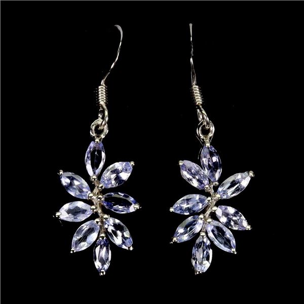 TANZANITE EARRINGS IN 14K WHITE PLATED GOLD OVER 925 STERLING SILVER - APPRAISED REPLACEMENT VALUE