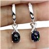 Image 2 : BLACK OPAL EARRINGS IN 14K WHITE PLATED GOLD OVER 925 STERLING SILVER - APPRAISED REPLACEMENT VALUE