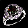 Image 2 : BLACK OPAL AND AMETHYST RING IN 14K WHITE PLATED GOLD OVER 925 STERLING SILVER - SIZE 8 - APPRAISED 