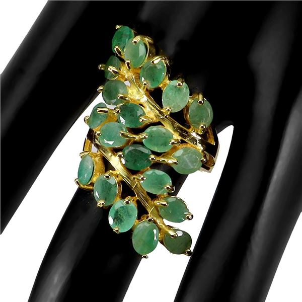 EMERALD RING IN 14K YELLOW PLATED GOLD OVER 925 STERLING SILVER - SIZE 7.5 - APPRAISED REPLACEMENT V