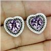 Image 2 : HEART SHAPED AMETHYST AND BLACK SPINEL EARRINGS IN 14K WHITE PLATED GOLD OVER 925 STERLING SILVER - 