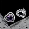 Image 3 : HEART SHAPED AMETHYST AND BLACK SPINEL EARRINGS IN 14K WHITE PLATED GOLD OVER 925 STERLING SILVER - 