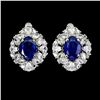 Image 1 : BLUE SAPPHIRE EARRINGS IN 14K WHITE PLATED GOLD OVER 925 STERLING SILVER - APPRAISED REPLACEMENT VAL