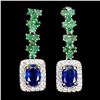 Image 1 : BLUE SAPPHIRE AND EMERALD EARRINGS IN 14K WHITE PLATED GOLD OVER 925 STERLING SILVER - APPRAISED REP