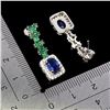 Image 3 : BLUE SAPPHIRE AND EMERALD EARRINGS IN 14K WHITE PLATED GOLD OVER 925 STERLING SILVER - APPRAISED REP