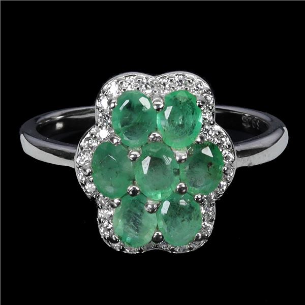 EMERALD RING IN 14K WHITE PLATED GOLD OVER 925 STERLING SILVER - SIZE 8 - APPRAISED REPLACEMENT VALU