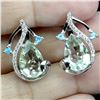 Image 2 : PRASIOLITE (GREEN AMETHYST) AND APATITE EARRINGS IN 14K WHITE PLATED GOLD OVER 925 STERLING SILVER -