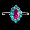 Image 1 : MARQUISE CUT PINK TOPAZ AND PARAIBA BLUE TOPAZ RING IN 14K WHITE PLATED GOLD OVER 925 STERLING SILVE
