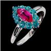 Image 2 : MARQUISE CUT PINK TOPAZ AND PARAIBA BLUE TOPAZ RING IN 14K WHITE PLATED GOLD OVER 925 STERLING SILVE