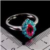 Image 3 : MARQUISE CUT PINK TOPAZ AND PARAIBA BLUE TOPAZ RING IN 14K WHITE PLATED GOLD OVER 925 STERLING SILVE