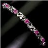 Image 2 : ROUND CUT RUBY BRACELET IN 14K WHITE PLATED GOLD OVER 925 STERLING SILVER - 7 INCHES - APPRAISED REP
