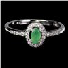 Image 1 : EMERALD RING IN 14K WHITE PLATED GOLD OVER 925 STERLING SILVER - SIZE 8 - APPRAISED REPLACEMENT VALU