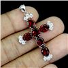Image 2 : MOZAMBIQUE GARNET CROSS PENDANT IN 14K WHITE PLATED GOLD OVER 925 STERLING SILVER - APPRAISED REPLAC
