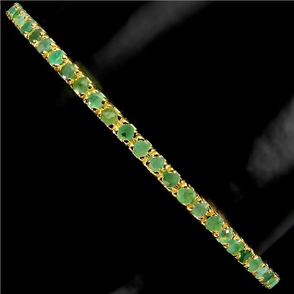ROUND CUT EMERALD BANGLE IN 14K YELLOW PLATED GOLD OVER 925 STERLING SILVER - 6.7 INCHES - APPRAISED