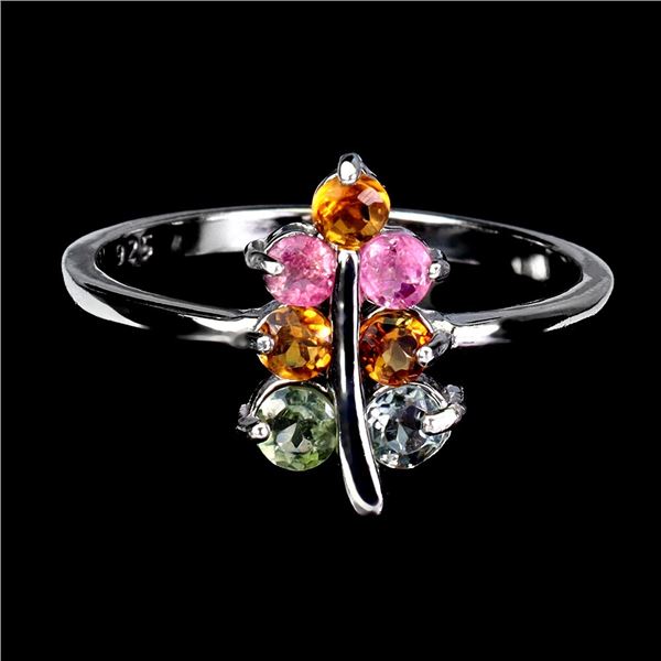 NATURAL TOURMALINE RING IN 14K WHITE PLATED GOLD OVER 925 STERLING SILVER - APPRAISED REPLACEMENT VA