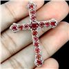 Image 1 : NATURAL RUBY CROSS PENDANT IN 14K WHITE PLATED GOLD OVER 925 STERLING SILVER - APPRAISED REPLACEMENT