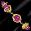 Image 2 : HUGE RUBY BRACELET IN 14K YELLOW PLATED GOLD OVER 925 STERLING SILVER -7.5 INCHES - APPRAISED REPLAC