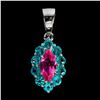 Image 1 : PINK TOPAZ AND PARAIBA BLUE TOPAZ PENDANT IN 14K WHITE PLATED GOLD OVER 925 STERLING SILVER - APPRAI