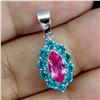 Image 2 : PINK TOPAZ AND PARAIBA BLUE TOPAZ PENDANT IN 14K WHITE PLATED GOLD OVER 925 STERLING SILVER - APPRAI