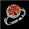 Image 2 : ORANGE FIRE OPAL AND APATITE RING IN 14K WHITE PLATED GOLD OVER 925 STERLING SILVER - SIZE 6 - APPRA
