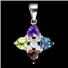 Image 1 : TRILLIANT CUT AMETHYST, PERIDOT, TOPAZ AND RHODOLITE GARNET PENDANT IN 14K WHITE PLATED GOLD OVER 92