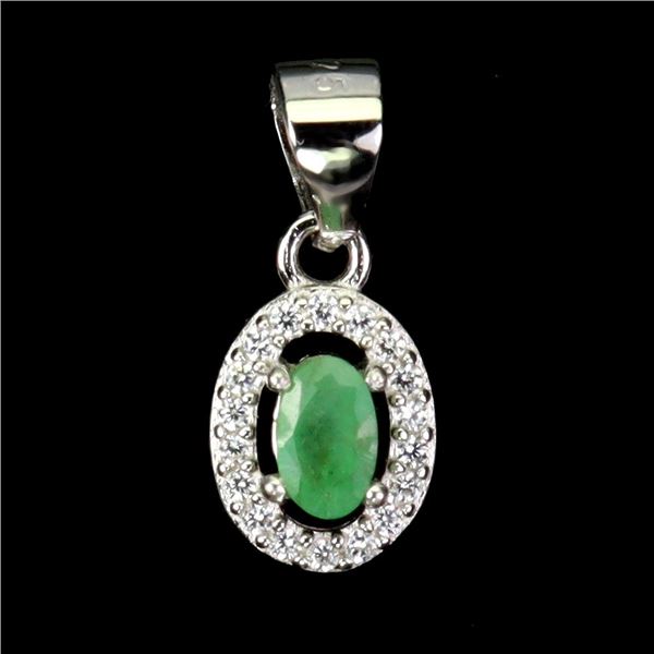 EMERALD PENDANT IN 14K WHITE PLATED GOLD OVER 925 STERLING SILVER - APPRAISED REPLACEMENT VALUE