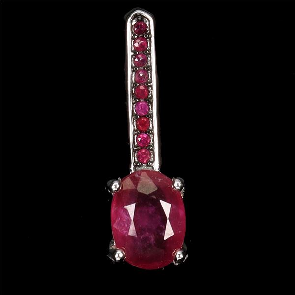 RUBY PENDANT IN 14K WHITE PLATED GOLD OVER 925 STERLING SILVER - APPRAISED REPLACEMENT VALUE
