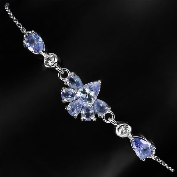 TANZANITE BRACELET IN 14K WHITE PLATED GOLD OVER 925 STERLING SILVER - 8 INCHES LONG - APPRAISED REP