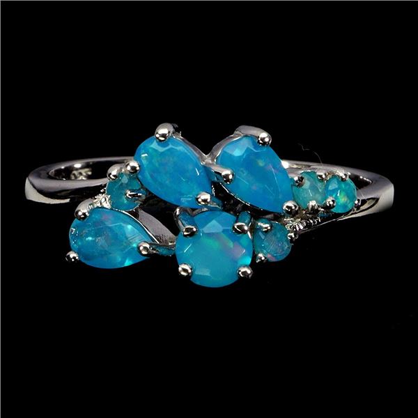 PEAR CUT OPAL RING IN 14K WHITE PLATED GOLD OVER 925 STERLING SILVER - SIZE 7 - APPRAISED REPLACEMEN